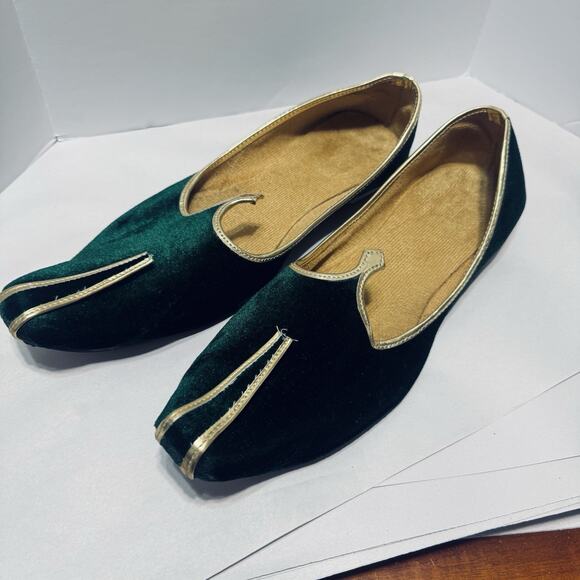 Men’s Shoes Indian Wedding Green Velvet Sherwani Jutties Khussa Mojari US 9/10